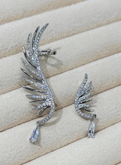 Серьги каффы КРЫЛО АНГЕЛА с подвеской каплей золото/серебро