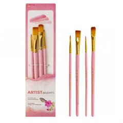 
          Набор кистей Yalong, 4 шт, нейлон, круглая №2,№4, плоская №10, №12, деревянная ручка, блистер, ассорти, европодвес