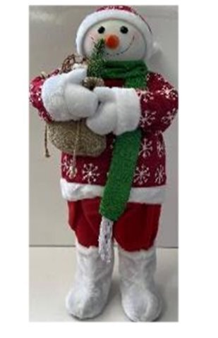 Снеговик 45 см в красном костюме принт СНЕЖИНКИ 181857
