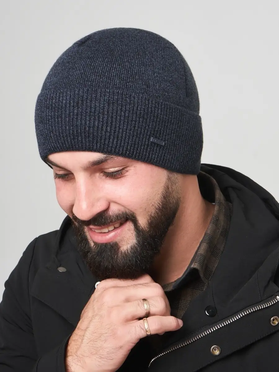 Шапка мужская зимняя шерстяная вязаная с отворотом