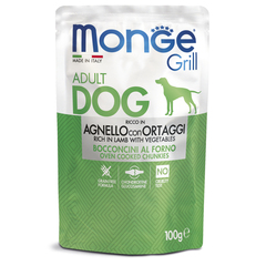 Влажный корм Monge Dog Grill для собак с ягненок и овощами, паучи 100 г - 24 шт