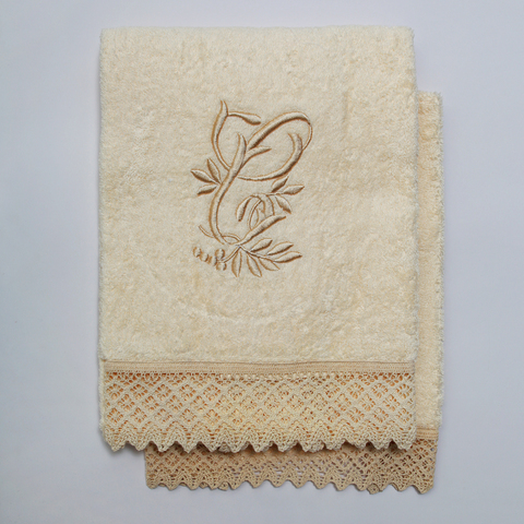 Набор полотенец 2 шт Old Florence Rombetti с вышивкой инициалов C бежевый