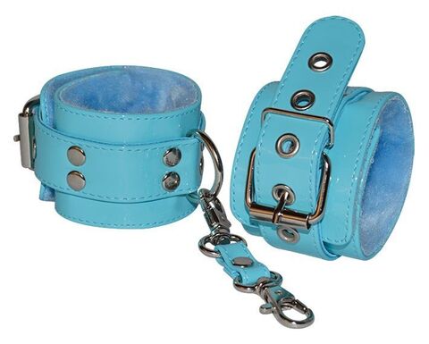 Голубые лаковые наручники с меховой отделкой - Sitabella Gloss 5010-50