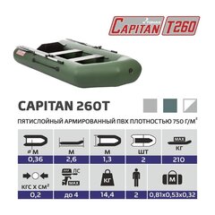 Надувная лодка ПВХ под мотор Тонар Капитан 260Т (зеленая)