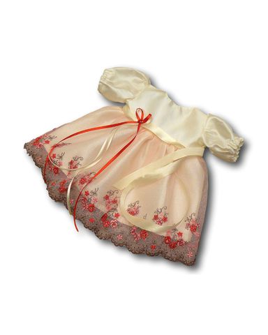 Платье из тафты - Кремовый / розовый. Одежда для кукол, пупсов и мягких игрушек.