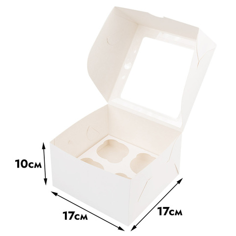 Коробка для 4 капкейков, белая с окном