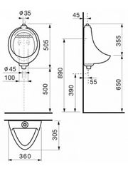 ПИССУАР JIKA KORINT БЕЗ СЕНСОРА, ВНЕШНИЙ ПОДВОД