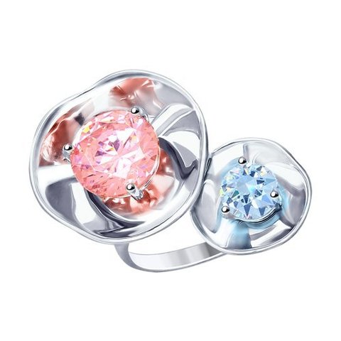 8-94010006 - Кольцо MISTERY  из серебра с голубым и розовым фианитами