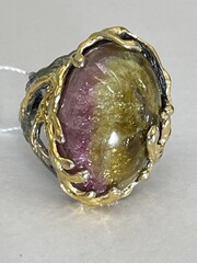 Аурель-турмалин (серебряное кольцо с позолотой)