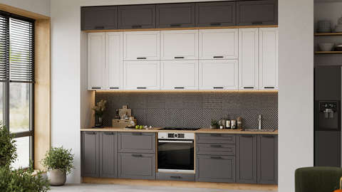 Кухня Лорас 3.0 м дуб крафт золотой / холст белый / холст вулкан