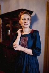 Зимний вечер. Платье льняное миди с вышивкой в этностиле PL-422602