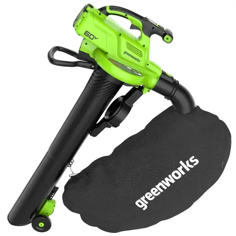 Воздуходувка-пылесос Greenworks GD60BVII 60V (368 км/ч) аккумуляторная, без АКБ и ЗУ