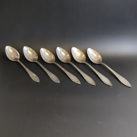 Набор из 6 столовых ложек Пламя - мельхиор - МНЦ - Кольугино - СССР