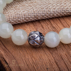 Браслет "Лотос". Белый нефрит. Д 10мм.