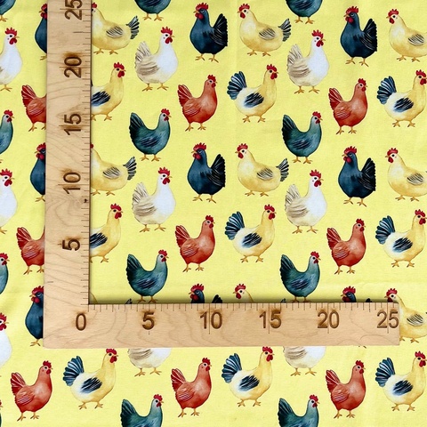 КУРОЧКИ НА ЖЕЛТОМ, 100% хлопок
