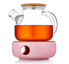 Заварочный чайник с подогревом от свечи на розовой керамической подставке, 1 литр