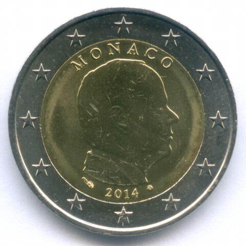 2 евро 2014 год. Монако. Регулярный выпуск. Тип 2. Биметалл UNC