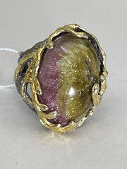 Аурель-турмалин (серебряное кольцо с позолотой)