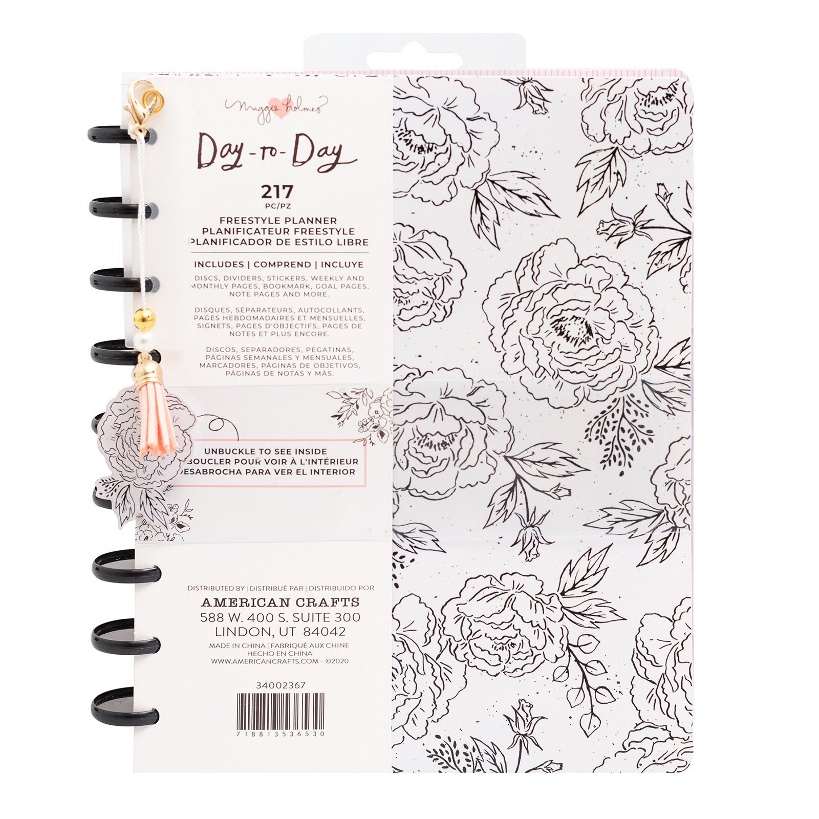 Планер на дисках, не датирован. Maggie Holmes Day-To-Day Undated Freestyle Planner 19х24 см-Black & White Floral