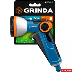 GRINDA X-8, с регулятором напора, 8 режимов, курок спереди, двухкомпонентный, поливочный пистолет, PROLine (8-427145)