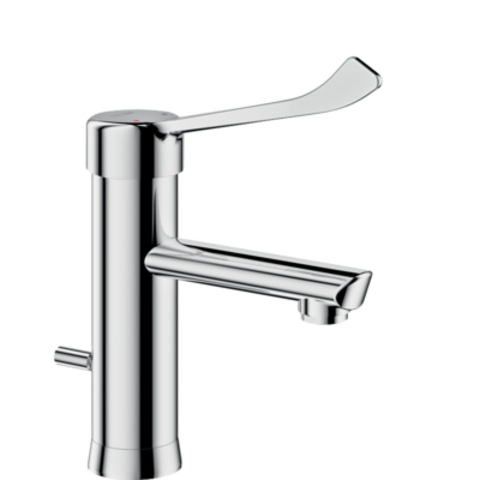 Delabie 2720LEP Смеситель EP для раковины, В.95, Д.120,  тяга+слив, гигиенич. рычаг