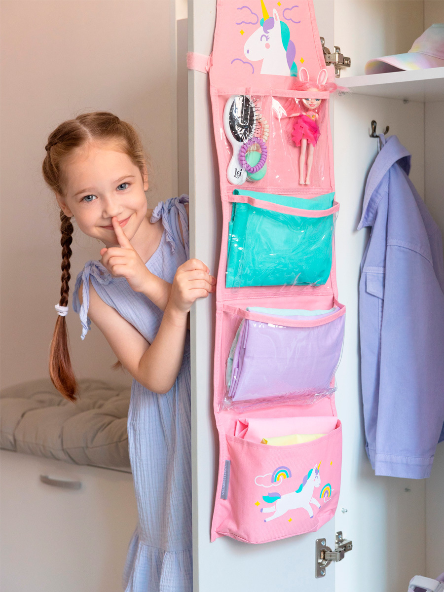 Кармашки в садик для детского шкафчика 83х24 см, Единорог (розовый)