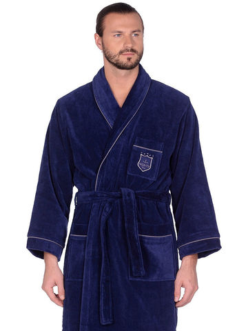 BOSWELL-БОСВЭЛЛ синий мужской  халат с тапочками  Maison Dor Турция