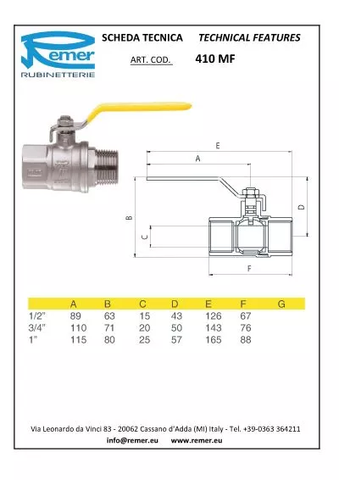 REMER 410MF12 Газ кран шар 1/2" rr гш рычаг 410mf шт