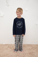 Пижама  для мальчика  К 1600/индиго,текстильная клетка