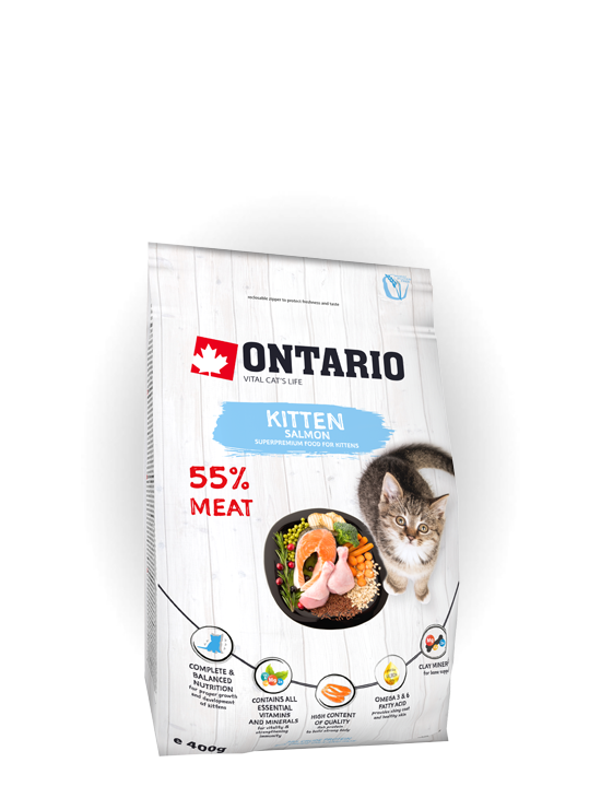 Сухой корм Корм для котят Ontario Kitten Salmon, с лососем NOVE-PYTLE-kocky_se-zari_550x730_0009_400-KITTEN-Salmon-1.png