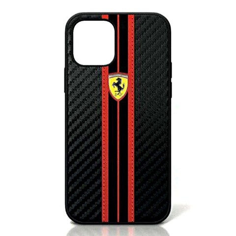 Карбоновый чехол Ferrari Carbon PU для iPhone 12 Pro Max (Черный с красным)