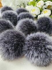 Eco-fur pompoms, 6 cm, color Silver fox, 2 pieces