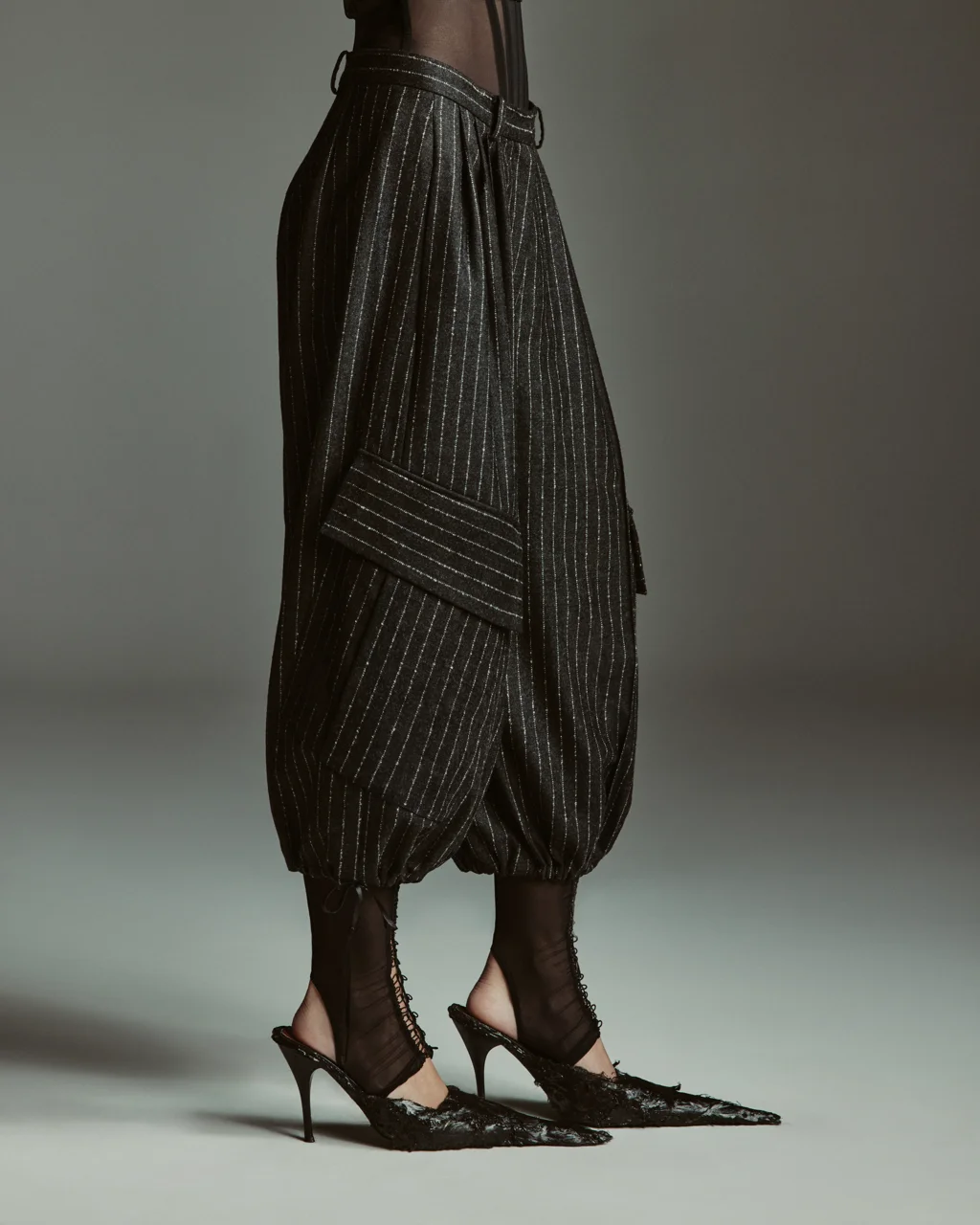 Бриджи из шерти в полоску М, Серые