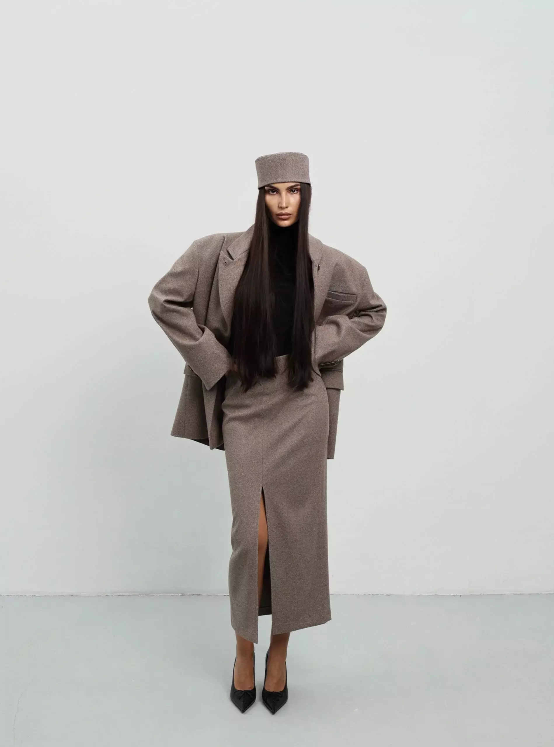 Пиджак оверсайз с объемными плечами, Коричневый