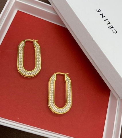 Серьги овальные с микроцирконами (позолота) style by CELINE