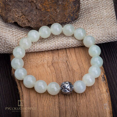 Браслет "Лотос". Белый нефрит. Д 10мм.
