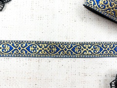 Тесьма жаккард, ш. 2 см, василёк с золотом