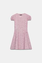 ZARA ПЛАТЬЕ ИЗ БУКЛЕ С ОБЪЕМНЫМИ РУКАВАМИ, РОЗОВЫЙ МЕЛАНЖ