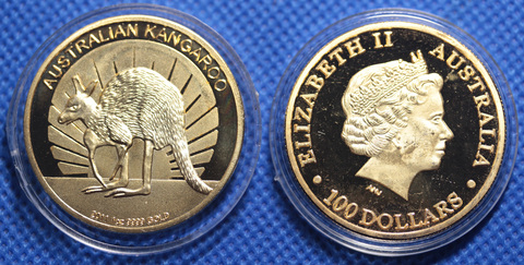 Жетон 100 долларов 2011 года Австралия Кенгуру Фауна позолота в капсуле Копия монеты Копия