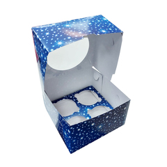 Коробка для 4 капкейков с круглым окном Синяя