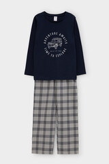 Пижама  для мальчика  К 1600/индиго,текстильная клетка