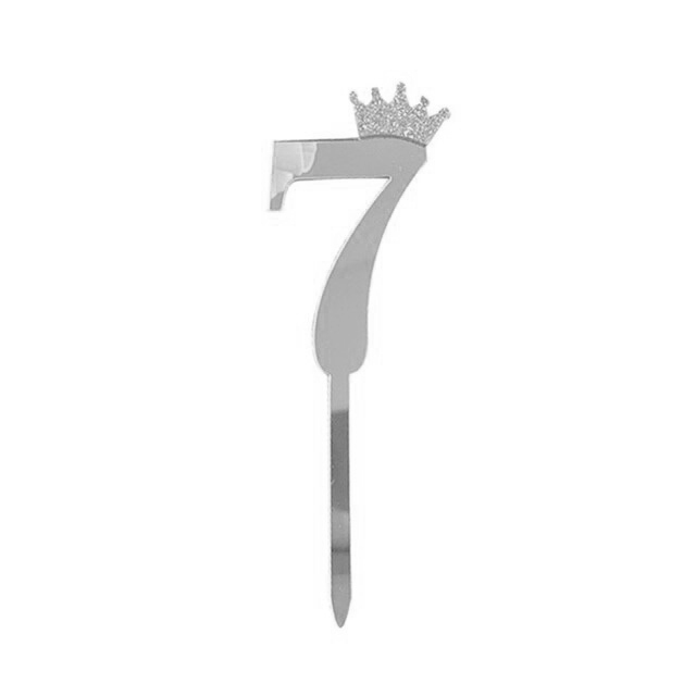 Топпер Цифра, 7, с короной, Серебро, Металлик, 7*18 см, 1шт