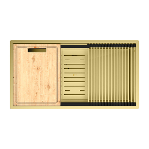Lemark 9938134 TABAGA 820 Мойка кухонная из нерж.стали цвет: свет.золото в комплекте ролл-мат, коландер, разд.доска, крепеж, арматура сливная с прямоуг.переливом, сифон