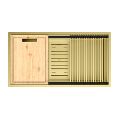 Lemark 9938134 TABAGA 820 Мойка кухонная из нерж.стали цвет: свет.золото в комплекте ролл-мат, коландер, разд.доска, крепеж, арматура сливная с прямоуг.переливом, сифон фото