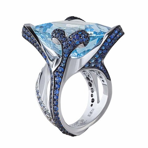 Кольцо с Топазом Sky и Сапфирами, R0066-0/8