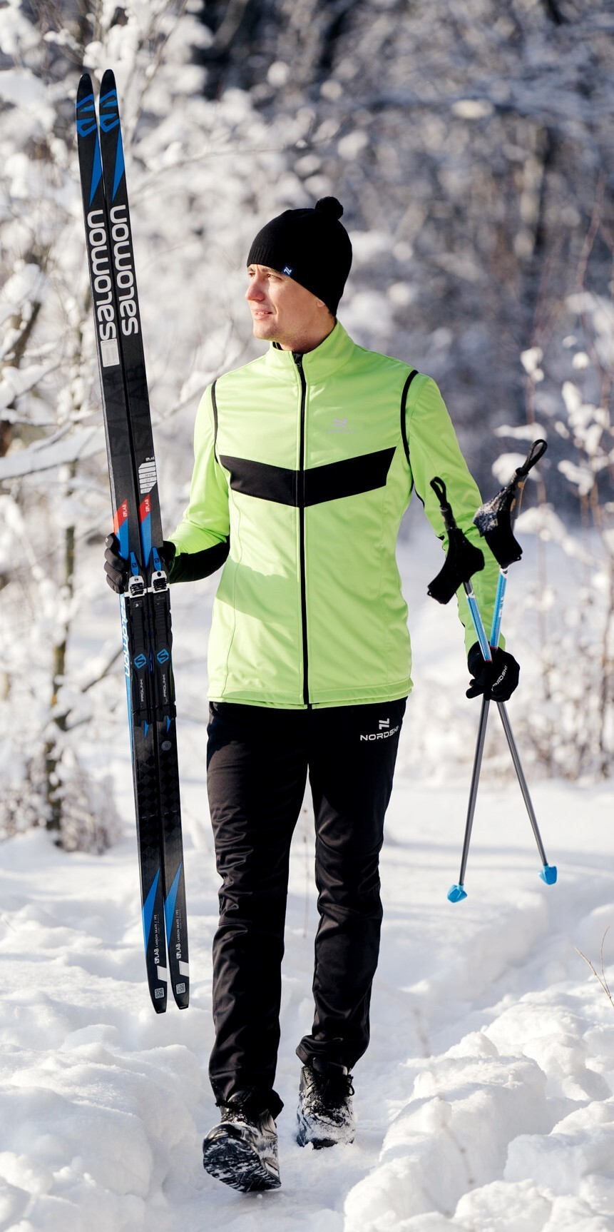 Утеплённый лыжный костюм Nordski Base лайм-черный мужской
