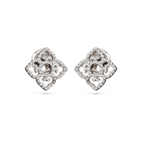 Classic Stud Earrings, Rhodium, Cubic Zircons