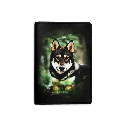 Обложка на паспорт "Волк в листьях", черная
