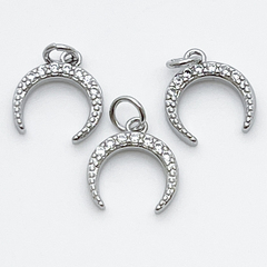 Подвеска Лунница, родиевое покрытие, фианиты, размер 11*13 мм, цена за 1 шт