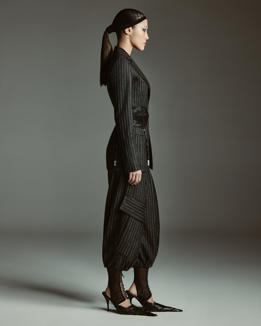 Бриджи из шерти в полоску М, Серые